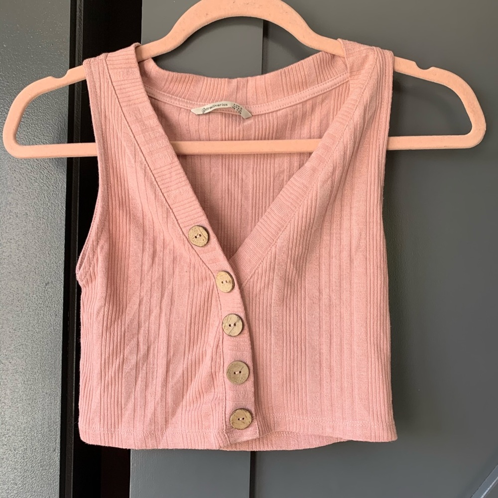 light pink button crop top